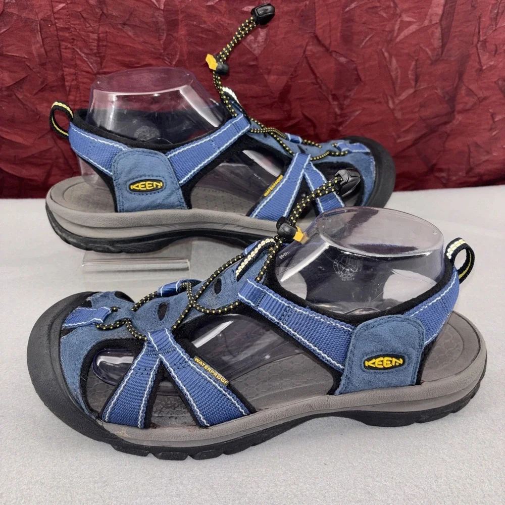 Keen Venice H2 Waterproof Hiking Sandals Women's 11 Cinch Strap Blue & Gray EUC